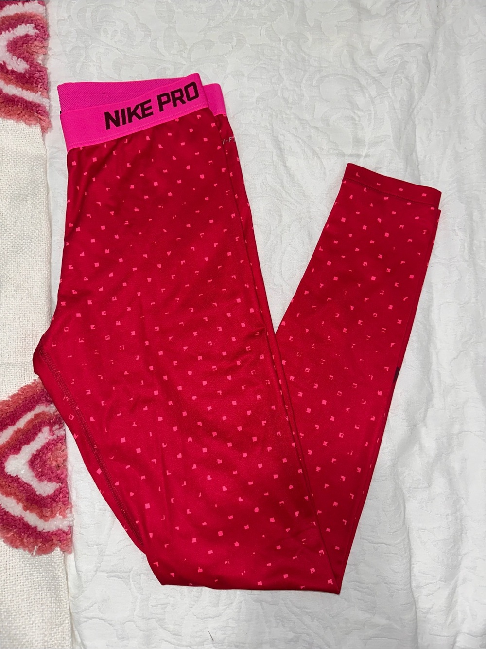 Nike Women’s Red Leggings with Pink Waistband